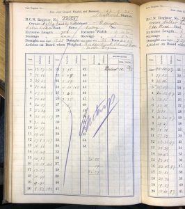 BCN gauge book page for boat 23337