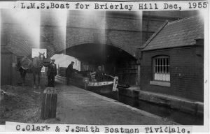 ©Will King Collection. LMS boat for Brierley Hill, Dec 1955. C Clark and J Smith boatmen, Tividale, with TW King gauging the railway boat at the Netherton Tunnel toll office.