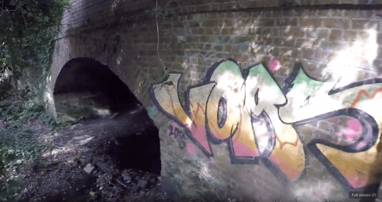 Bridge over the derelict Slough Arm, Wyrley & Essington Canal. Screenshot from Canal Hunter video series 3, part 1